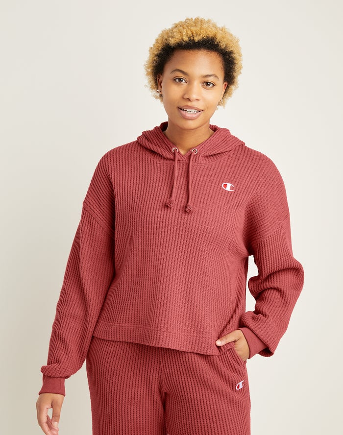 Champion Womens Hoodie NZ - Waffle Knit Coral ( 9861-SFHXE )